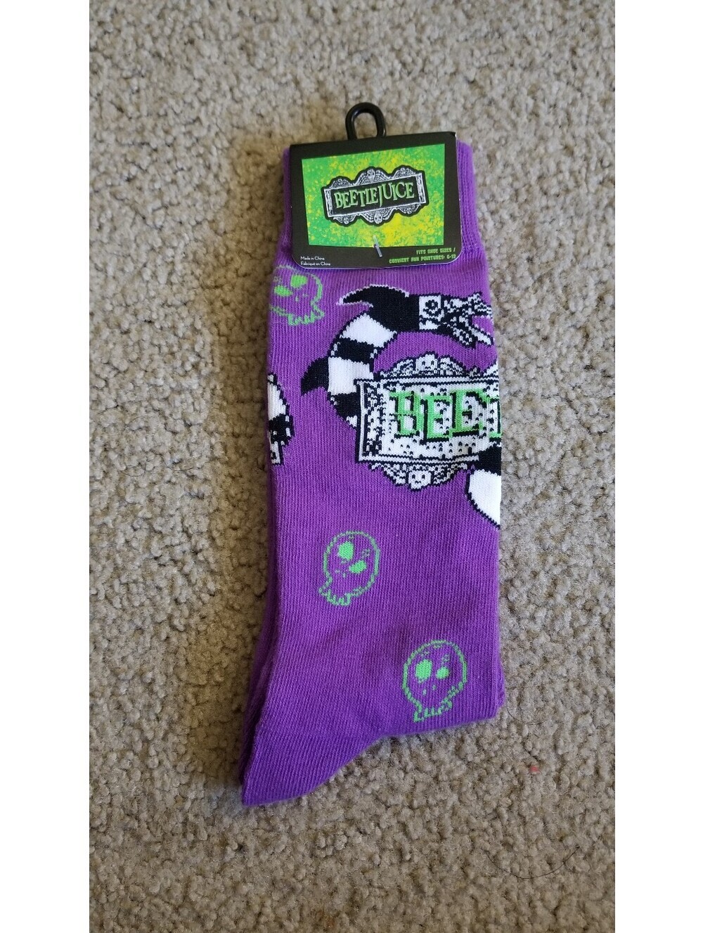 Beetlejuice Purple Novelty Crew Socks